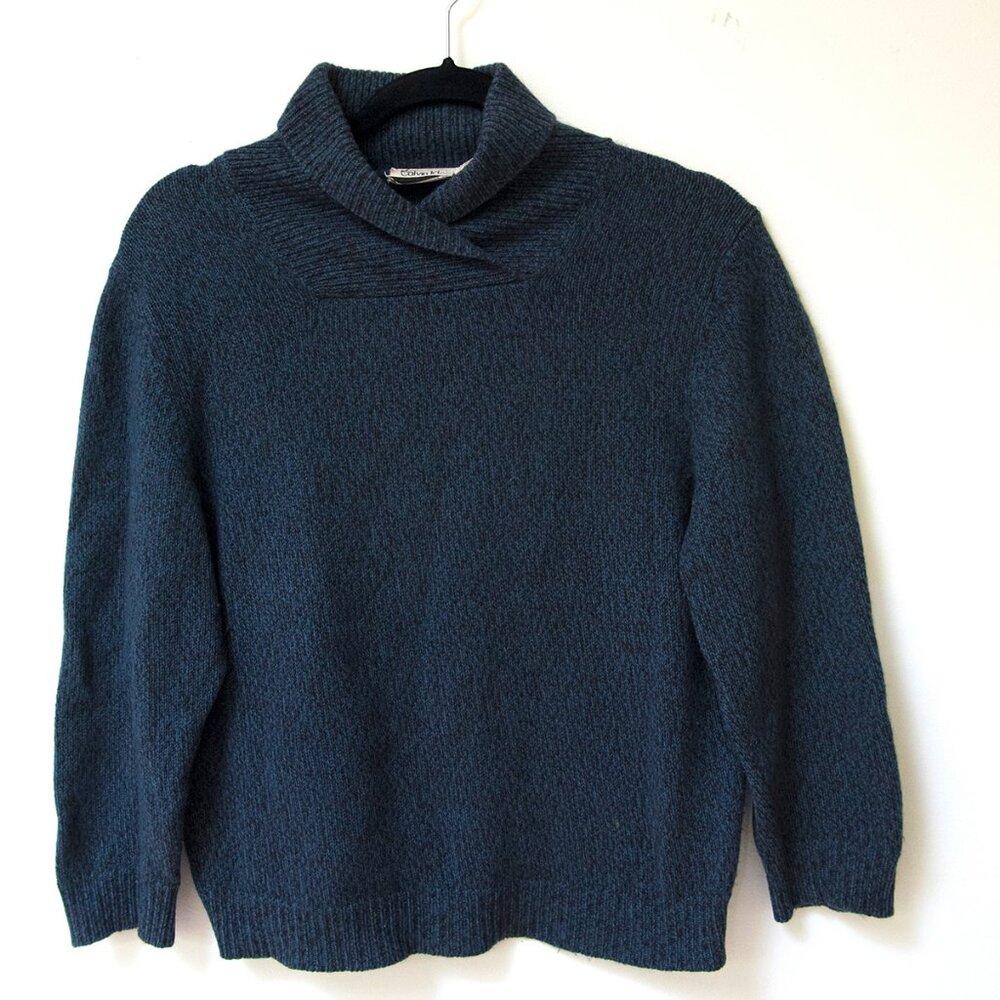 Calvin Klein Sapphire Blue/Black Cashmere Shawl Neck Sweater est size M